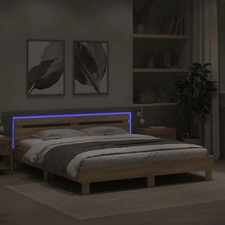 Modern Wooden Queen Size 160cm Bed Frame Base With Headboard & LED Lights Wood