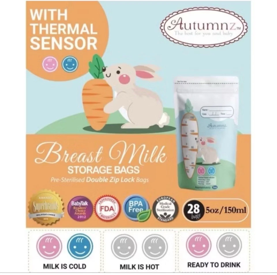 Autumz Breastmilk Storing Bags, Temp-Sensing Milk Storage Bags 28 Pcs 5 oz/150ml - Image 3 of 4
