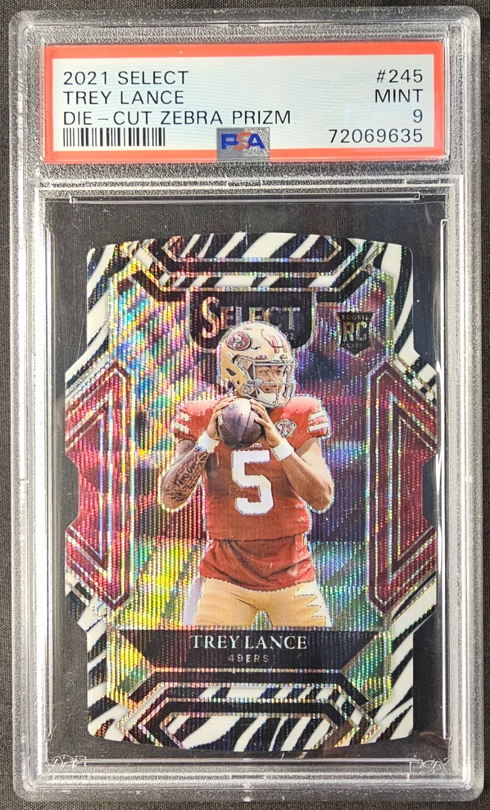 2021 Select Trey Lance RC Club Level Die-cut Zebra Prizm Rookie 49ers PSA 9