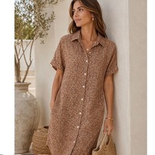 Tahari Linen Small Dress Leopard Print Neutral Coastal Beach Animal Print