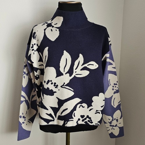 MAEVE Anthropologie Carys Mock Neck Relaxed Fit Floral Intarsia Knit Sweater XXS