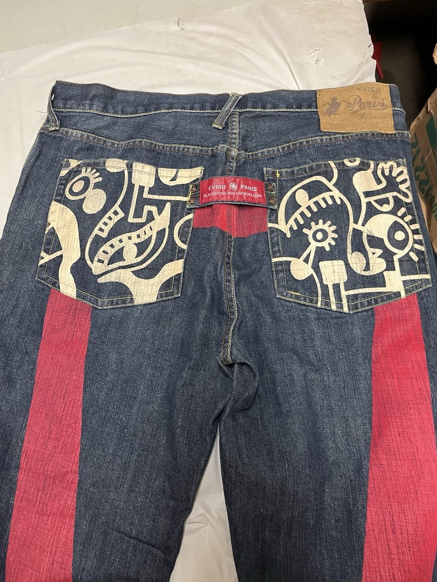 【レア】EVISU JEANS PARIS 流行の太め　パープル　36×34 レア】EVISU JEANS PARIS 流行の太め パープル 36×34 - メルカリ