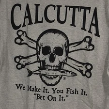 Calcutta Apparel T Shirt Mens XL Gray Graphics Fishing Bait Crossbone Skull NWT
