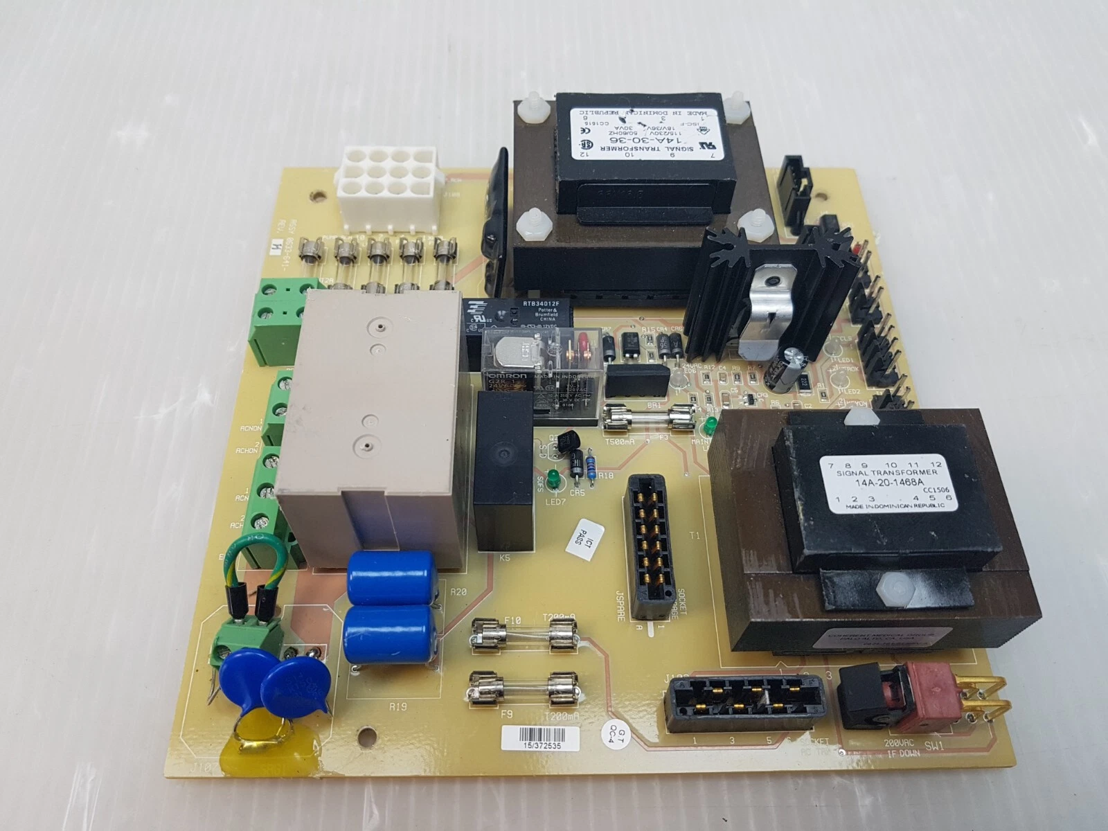 0633-641-01 Rev H board rotated, showing the 14A-20-1468A transformer and relays