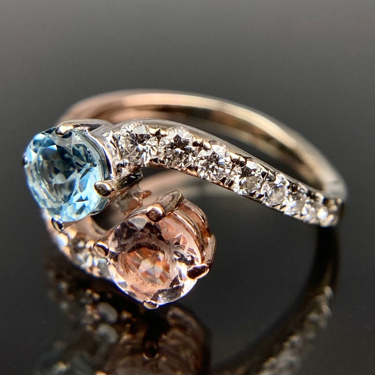 Le Vian 14k Diamond Morganite Aquamarine Bypass Rose Gold Ring Size 4