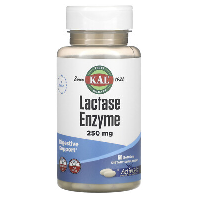 KAL Lactase Enzyme 250 mg 60 Softgels Soy-Free