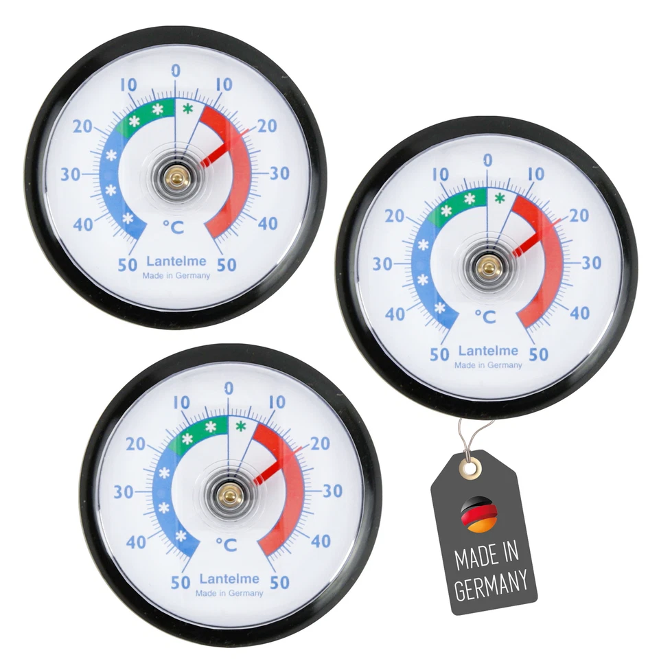 LANTELME 3 Stück Kühlschrank Thermometer Set Selbstklebend Schwarz Analog Gefrierschrank