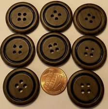 8 Large Matte Dark Brown & Black Plastic Sew-thru Coat Buttons 1" 25.4mm 10172