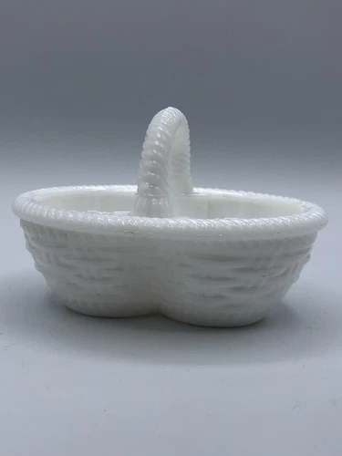Vtg Atterbury Milk Glass Egg Basket, Master Salt, Dip, Trinket Dish July 21 1874