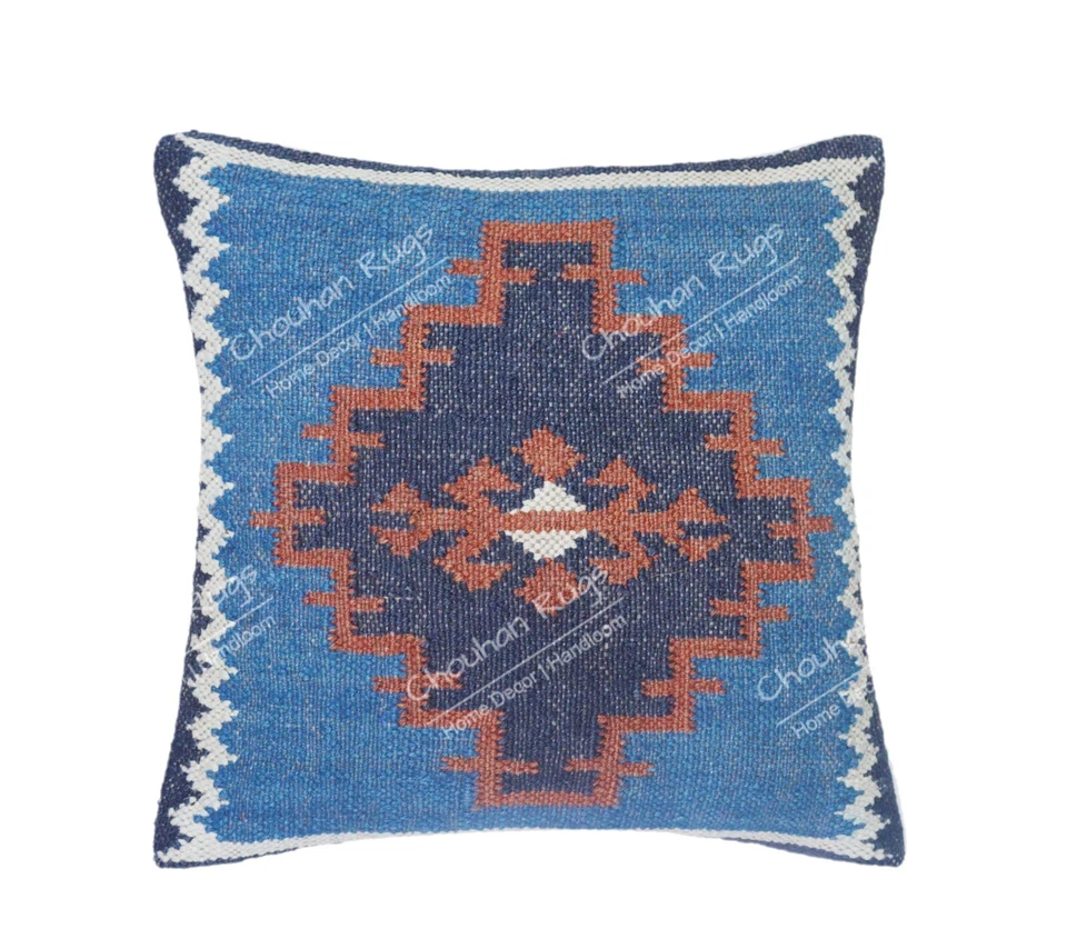 4 Set of Handmade 45cm Jute Cushion Covers, Throw Pillow Set, Kilim Pillow Cover - Image 3 of 4