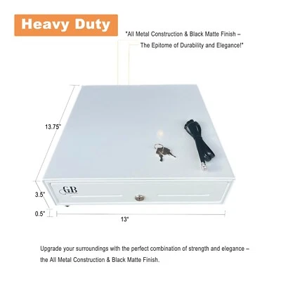 GOLDBRUSH Square Cash Drawer 13" Cash Register POS System 3 Unlocking Ways RJ11 (White)