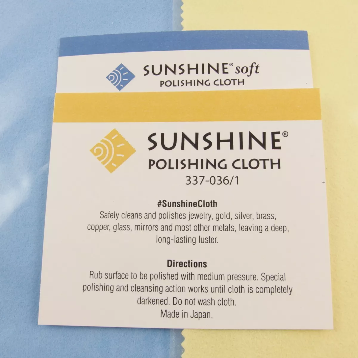 2 Sunshine Polishing Cloths Yellow & Blue Jewelry Cleaning Polish Silver  Gold