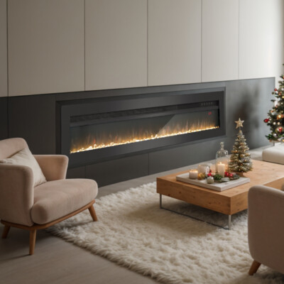 60'' Elektrokamin Wandkamin Einbaukamin Elektro Heizung 1800W LED Flammeneffekt