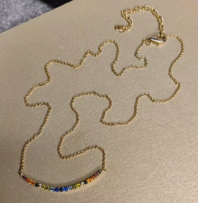AMELIA RUE Rainbow Bar Rhinestone Necklace w/21 Multicolored Crystals, 15''+Adj.!
