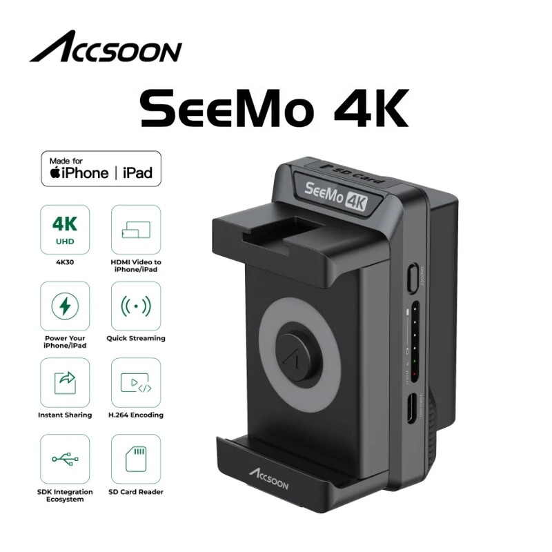 Accsoon SeeMo 黒 HDMI to iOS 箱付 Amazon.com: Accsoon SeeMo 4K HDMI Adapter for iPhone 16/15