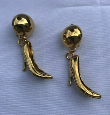 SS15 Moschino Couture Jeremy Scott Metal Gold Pumps Clip-On Earrings Barbie