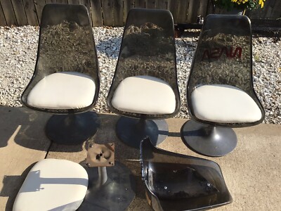 MID CENTURY LUCITE ALUMINUM BASE SWIVEL TULIP CHAIRS