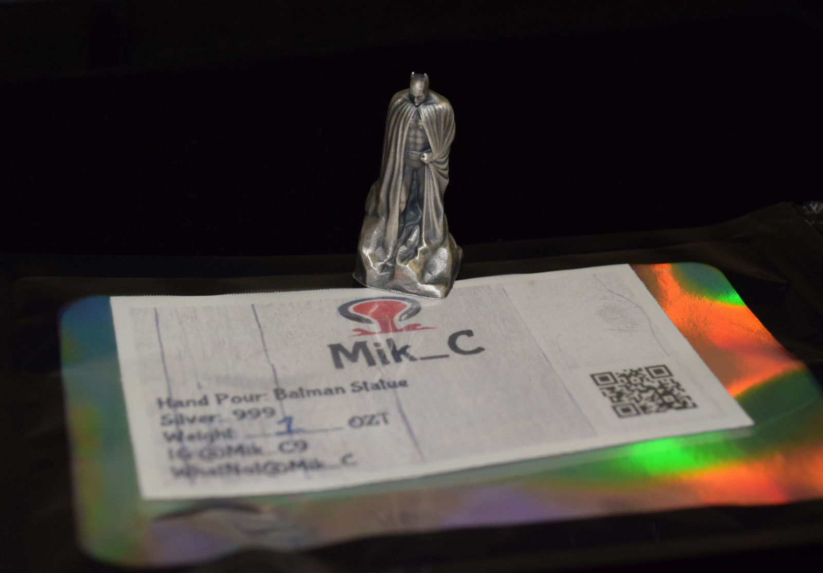 Hand Pour: Batman Statue 1 Troy Oz .999 Pure Silver Figurine