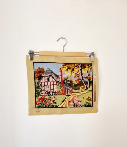 VINTAGE tapestry Completed Needlecraft Winter Cottage Traditional Cottagecore - Picture 2 of 6