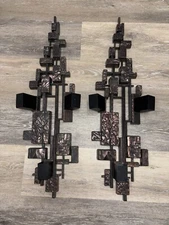 VTG Brutalist Wall Art By Syroco 1970 Mid Century Decor 28.5” 3 Candle Holders