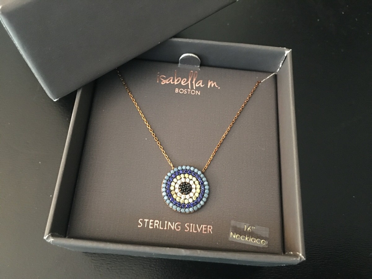 NEW Rare Isabella Goldtone Plated Sterling Silver Necklace Round CZ  Blue