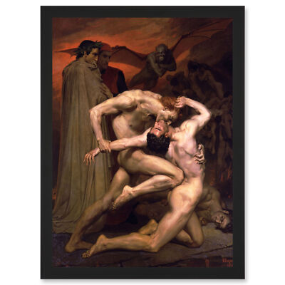 William Adolphe Bouguereau Dante Virgil Hölle altes Gemälde A4 gerahmt Kunstdruck