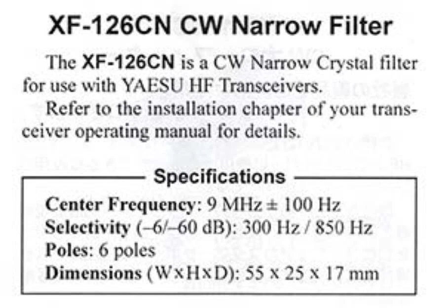 YAESU XF-126CN Cw Narrow Filter 300Hz roofing filter For FTDX5000 Series New - Image 3 of 3