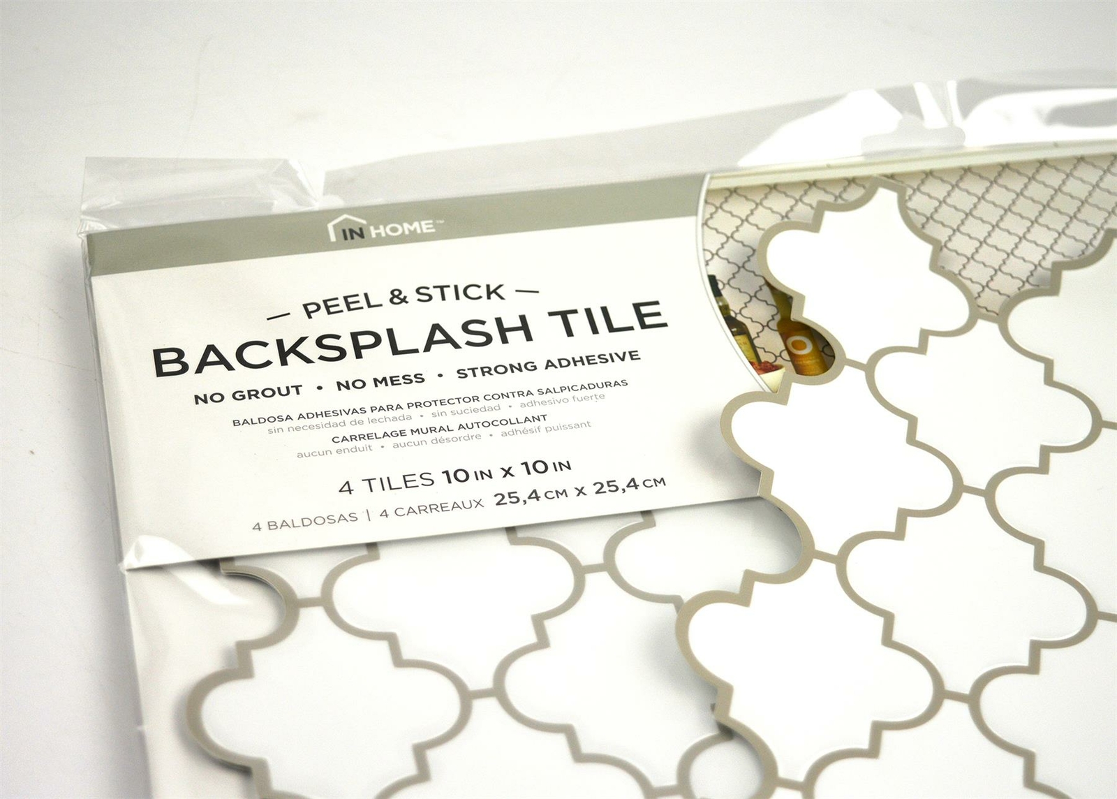 Quatrefoil Backsplash Tiles Peel & Stick 4pcs White Moroccan Wall