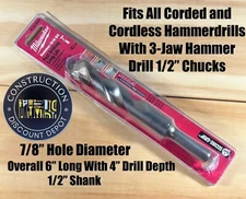 Milwaukee 48-20-8847 Hammer Drill Masonry Concrete Bit 7/8 in. x 4 in. x 6 in.