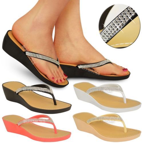 CUÑA SANDALIAS GEL BAJO CHANCLAS DIAMANTE CON PUNTA ABIERTA TALLA eBay