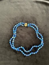 Vintage Double Strand Aurora Borealis Blue Crystal Necklace