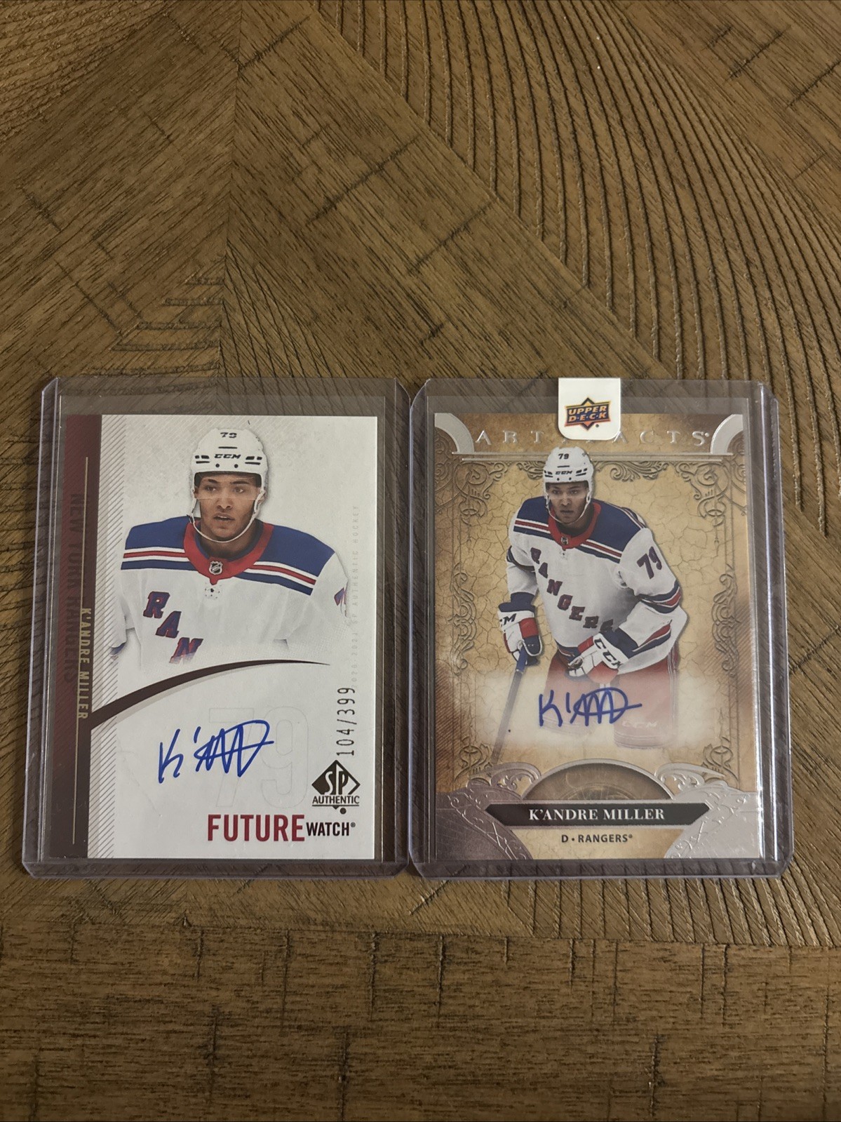 Lot of (2) K’Andre Miller Autographed Rookie Hockey Cards New York Rangers