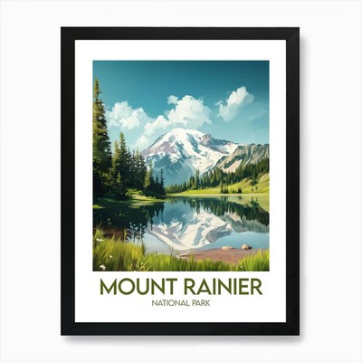 Affiche de Voyage Mount Rainier Nat gerahmtes Wandbild Poster Leinwanddruck Bild