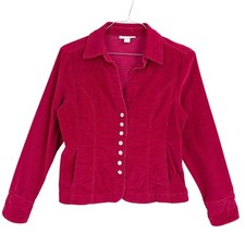 Dressbarn Womens M Bright Red Fine Wale Corduroy Jacket Button Up Blazer Stretch