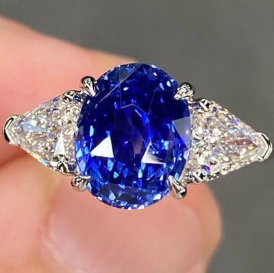 #ad 4.50 Ct Certified Oval Cut Natural Blue Diamond Ring VVS1 White Gold Finish $142.70