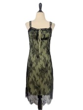 CIDER New Black Lace Milkmaid DRESS M Green Mesh Whimsigoth Fairy Goblin Bows