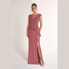 Lace Chiffon Mother of The Bride Dresses with Slit Mermaid Ruffles Formal Dress