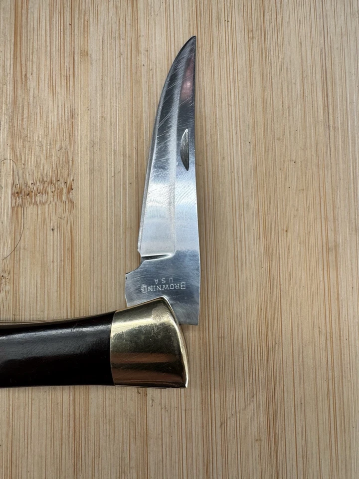 Vintage 70s-80s Browning USA Large 5" Wood Handle Lockback Folding Pocket Knife - Image 2 of 4
