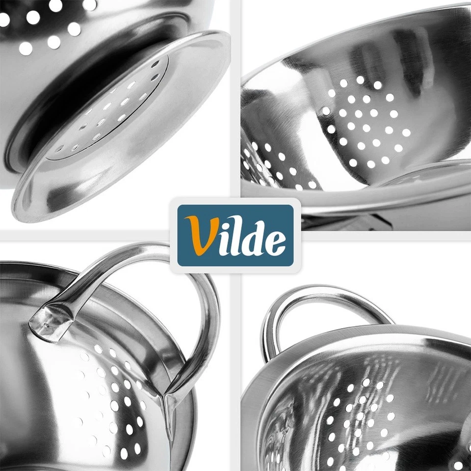 Passoire Cuisine Pâtes Égouttoir Acier Inoxydable Inox Poignées Pied 24cm Vilde - Photo 4/4