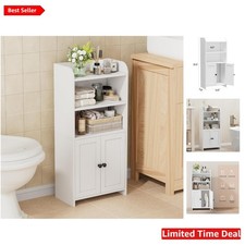 Elegant Freestanding White Bathroom Storage Cabinet - 7.9" D x 14.6" W x 31" H