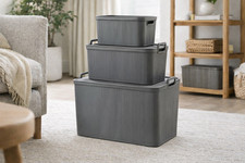 Lidded Storage Box with Handles Ribbed easy removable lids stackable
