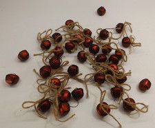 Lot Of 36 Small DARK RED Metal 1" Jingle Bells Christmas Holiday Decor, Twine