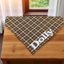 Personalized Plaid Tartan brown, tan Dog Bandana Over the Collar Slide on