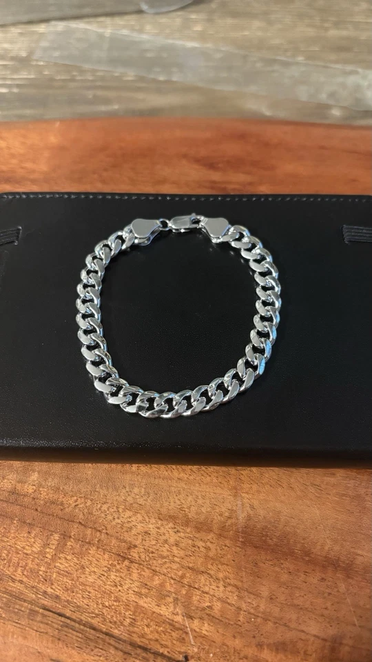 8 英寸 Bold 925 纯银古巴链式手链 – 8 毫米 – 22.5 克 – 铑面 — 第 2/3 张图片