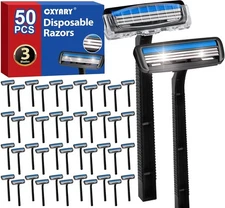 CXYARY 50 Pcs 3 Blade Disposable Razors With Clear Safety Cap, Shaving... 