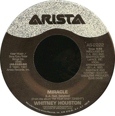 Whitney Houston - Miracle - Used Vinyl Record 7 - G8100z