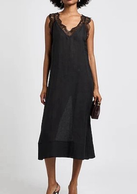 Beatrice B Hemp Viscose Midi Lace Dress Black size US 0 IT 38 NEW $455