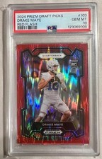 2024 Panini Prizm Draft Picks, Drake Maye #103 Red Flash Prizm 42/49 (RC) PSA 10