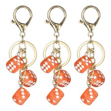 3pcs Lucky Dice Keychain Charm, Resin Dice Keyring with 3 Pendants, Dark Orange