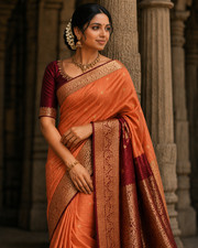 Premium kanchi silk with stitched blouse and falls done